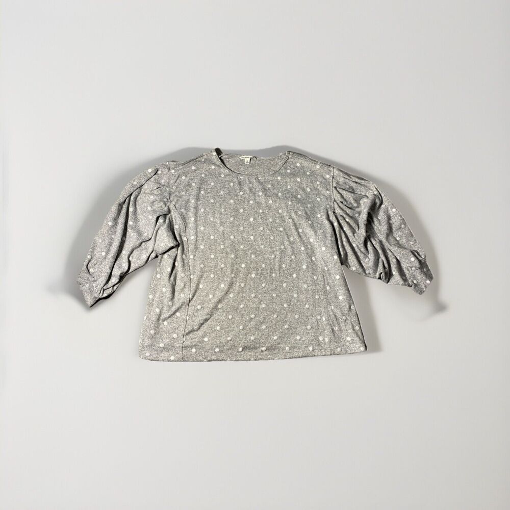 Zac & Rachel Sweater‎ Womens 2X Gray Silver Polka Dot Crew Neck Stretch Pullover